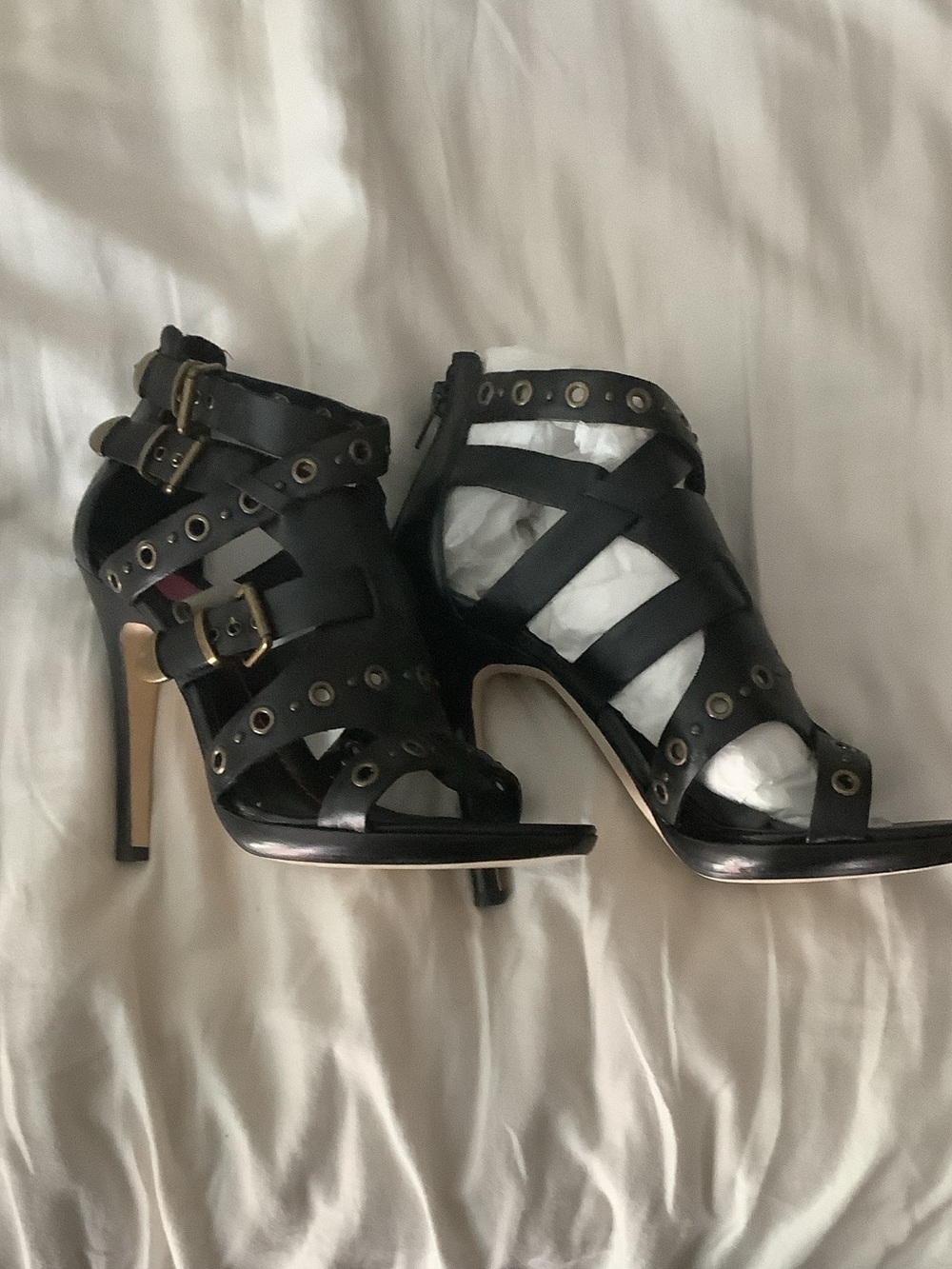 DV by Dolce Vita Black Strappy Grommet Heel Sandals